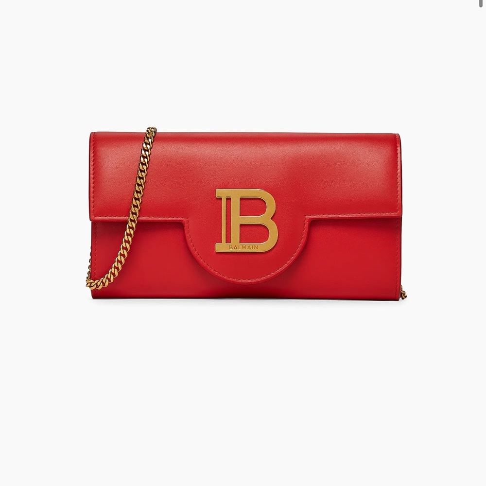 Balmain B-Buzz Leather Wallet-On-Chain Red/Rouge - Picture 4 of 11